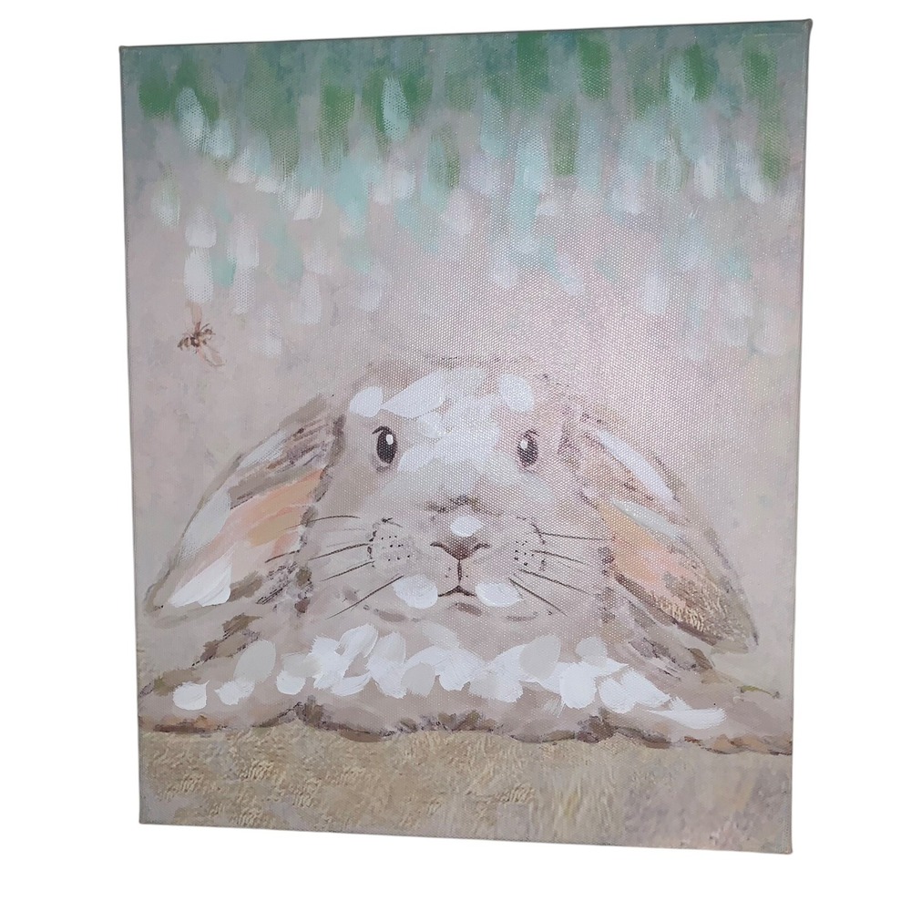 Pier 1 Bunny Rabbit Canvas Wall Decor 10"x12" Easter Nursery Baby Gift New W Tag